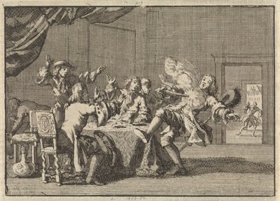 Thomas Tullock, Anhänger von König Jakob II. in Schottland, wird durch das unerwartete Abfeuern seiner Pistole getötet, 1690 von Jan Luyken