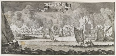 Ansicht des Dorfes Durgerdam, nahe Amsterdam, während des Brandes von 1687 von Jan Luyken