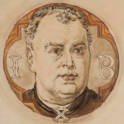 Entwurf für die Polychromie der Marienkirche - Männerkopf und die Buchstaben „I, B, X“ (Pfarrer Jan Bukowski) von Jan Matejko