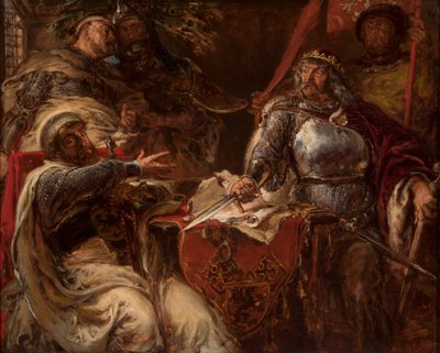 König Władysław Łokietek bricht die Verhandlungen mit den Deutschordensrittern ab von Jan Matejko