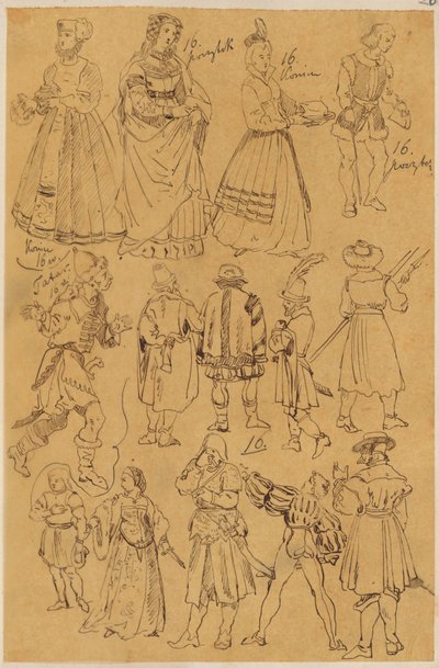 Skarbczyk. Verschiedene Personen in Kleidung aus dem 16. Jahrhundert (14 in voller Gestalt). von Jan Matejko