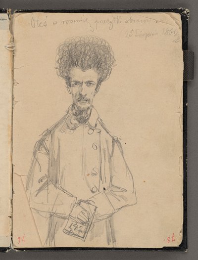 Jan Matejkos Skizzenbuch aus den Jahren 1861-1863. Einseitige Zeichnung. Rückseite: Aleksander Gryglewski (Dreiviertelfigur). von Jan Matejko