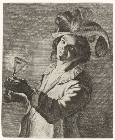 Lachender Junge mit einem Glas in der Hand von Jan Matham (possibly)