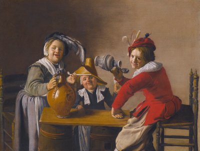 Drei Kinder trinken und machen Unfug von Jan Miense Molenaer