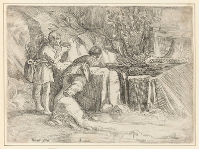Zwei Männer bei einem Brunnen von Jan Philipsz. van Bouckhorst