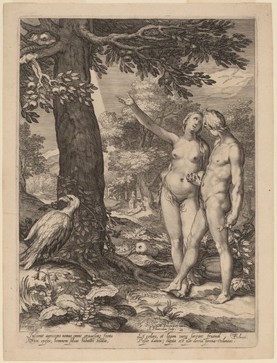 Adam und Eva vor dem Baum der Erkenntnis von Jan Pietersz Saenredam after Abraham Bloemaert
