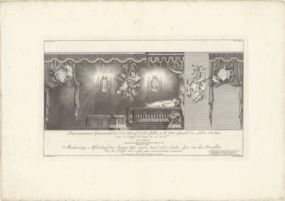 Rechte Seite des Saals mit dem Prunkbett von Prinz Wilhelm IV., 1751 von Jan Punt