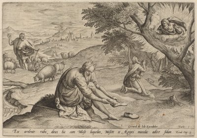Gott erscheint Moses von Jan Sadeler I, after Maarten van Cleef
