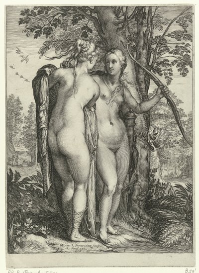 Diana und eine Nymphe vor einem Baum von Jan Saenredam