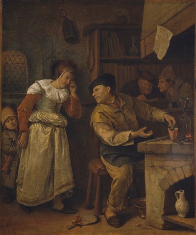 Ein Goldschmied schmilzt in Gegenwart eines Notars den Schmuck einer Frau ein: „Der Alchemist“ von Jan Steen