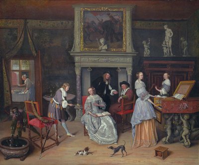 Fantasie-Interieur mit Jan Steen und der Familie von Gerrit Schouten von Jan Steen
