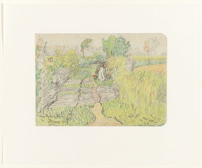 Bäuerin mit Joch und Milcheimern auf den Schultern, durch ein Kornfeld gehend von Jan Toorop