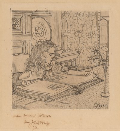 Charley betrachtet ein Album mit Drucken von Jan Toorop