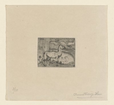 Hirsch bei einem Baum vor einem Teich von Jan Toorop
