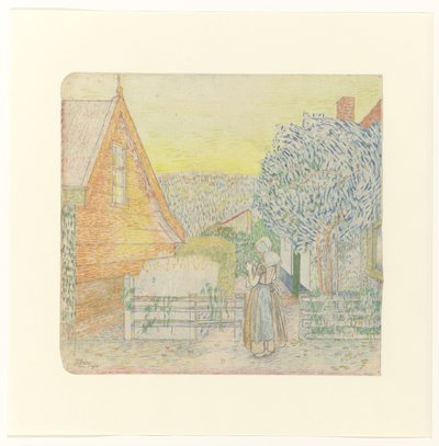 Seeländisches Mädchen, strickend auf einem Innenhof von Jan Toorop