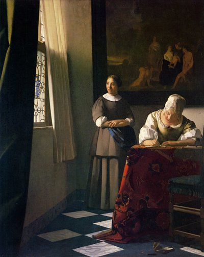 Dame, die einen Brief mit ihrer Magd schreibt von Jan Vermeer van Delft
