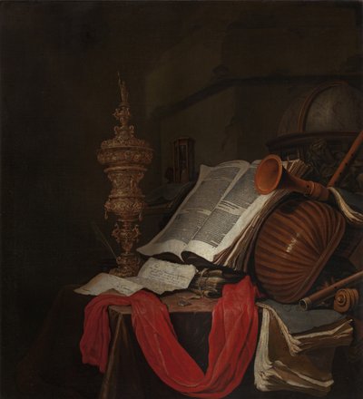 Stillleben mit Musikinstrumenten und Büchern Vanitas von Jan Vermeulen