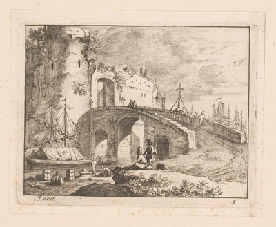 Stadttor bei einem italienischen Hafen von Jan Vincentsz. van der Vinne