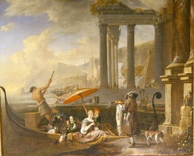 Klassischer Hafen mit einem zerstörten Tempel von Jan Baptist Weenix