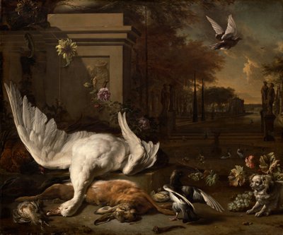 Stillleben mit Schwan und Wild vor einem Landgut von Jan Baptist Weenix