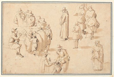 Ein Brunnen in Spa mit Studien eleganter Figuren, die das Wasser nehmen, und von zwei Mönchen und einem Priester von Jan the Elder Brueghel