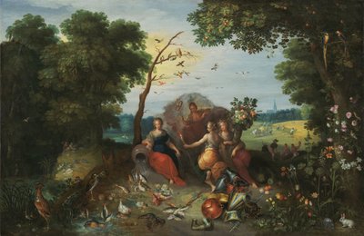 Landschaft mit Allegorien der vier Elemente von Jan the Younger & Francken or Franck Ambrosius II (c.1590-1632) Brueghel