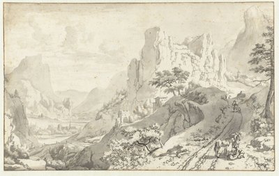 Berglandschaft mit abgestiegenem Reiter von Jan van Aken