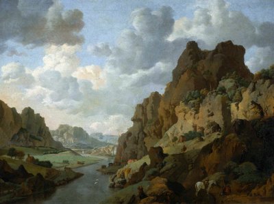 Berglandschaft mit rastenden Reisenden von Jan van Aken