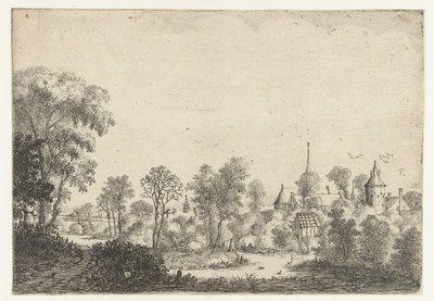 Landschaft mit Blick auf Dorf und Mann im Boot von Jan van Brosterhuyzen