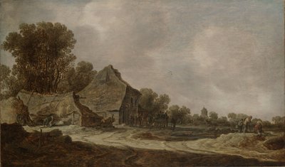 Ein sandiger Weg mit strohgedeckten Häusern von Jan van Goyen