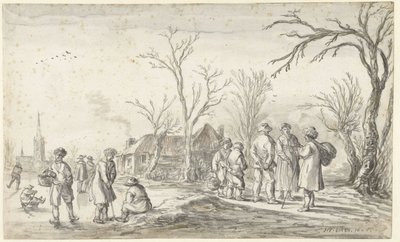 Figuren bei einem Dorf im Winter von Jan van Goyen