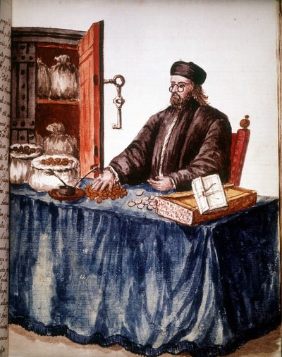 Ein Bankier in Venedig. Aquarellzeichnung und Tinte aus dem Manuskript „Sitten der Venezianer“ von Jan van Grevenbroeck (oder Giovanni Grevembroch) von Jan van Grevenbroeck