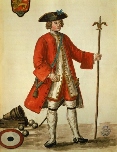 Ein Artillerist der venezianischen Marine in Uniform, aus The costumes of Venicens von Jan van Grevenbroeck