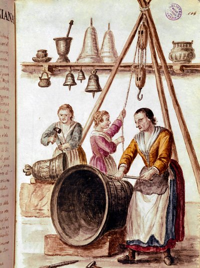 Handwerke: der Glockenmacher Aquarellzeichnung und Tinte aus einem Manuskript von Jan van Grevenbroeck (1731-1807) von Jan van Grevenbroeck