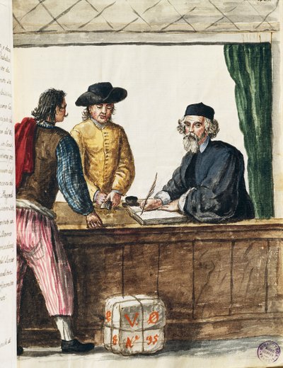 Vornehmer Kaufmann, Illustration aus dem illustrierten Buch der venezianischen Kostüme von Jan van Grevenbroeck