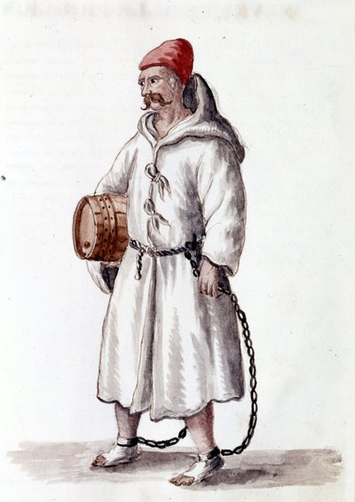 Galerianisches Kabel. 17. - 18. Jahrhundert. Aquarellzeichnung und Tinte aus dem Manuskript „Sitten der Venezianer“ von Jan van Grevenbroeck (oder Giovanni Grevembroch (Grevenbroch) (1731-1807) von Jan van Grevenbroeck