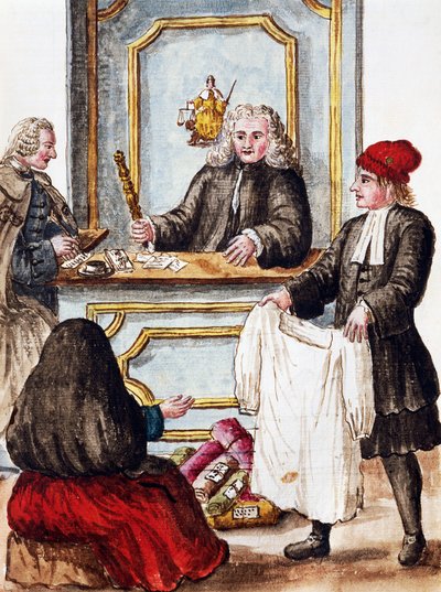 Pfandleihe, Illustration aus Illustriertes Buch der venezianischen Kostüme, von Jan Grevenbroeck (1731-1807), Aquarell, Italien von Jan van Grevenbroeck