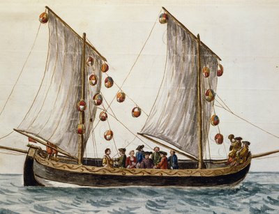 Venezianisches Boot geschmückt für das Fest des Erlösers, von Jan Grevenbroeck, Aquarell, Italien von Jan van Grevenbroeck