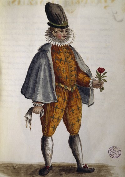 Junger Venezianer, Aquarell aus Die venezianische Kleidung, fast jedes Alters sorgfältig gesammelt und im 18. Jahrhundert gemalt, von Jan van Grevenbroeck oder Giovanni Grevembroch (1731-1807), Italien von Jan van Grevenbroeck