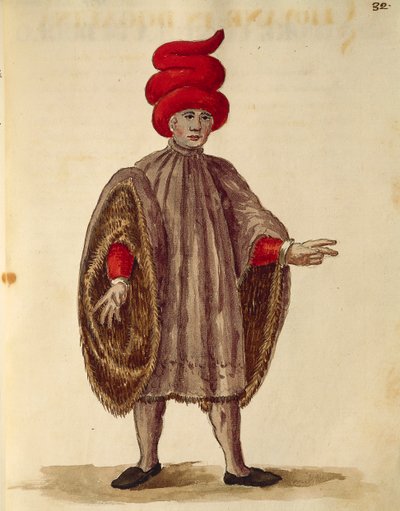 Junger Mann in "Dogalina", formale Robe mit weiten Ärmeln, aus Gli Abiti de Veneziani, illustriertes Kostümbuch von Jan van Grevenbroeck