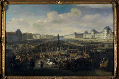 Ludwig XIV. nähert sich der Pont Neuf, Paris von Jan van Huchtenburgh