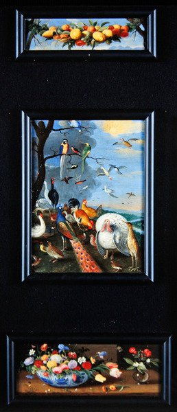 Stillleben - Fruchtgirlande, verschiedene Vögel, Blumensträuße von Jan van Kessel the Elder