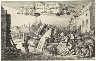 Figuren bei einem Gemüsestand auf einem Markt von Jan van de Velde (II)
