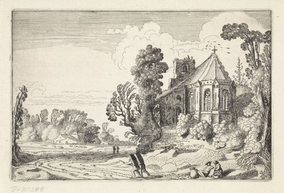 Figuren auf einem Landweg bei einer Kirchenruine von Jan van de Velde (II)