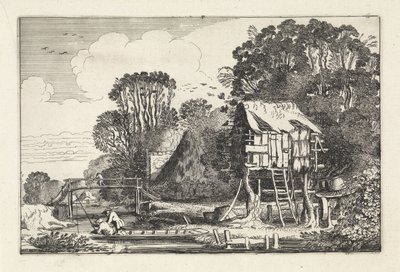 Angler in einem Boot bei einem Taubenschlag von Jan van de Velde (II)