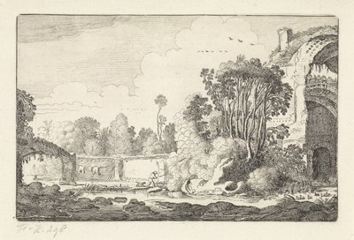 Mann mit einem Hund bei einer Ruine von Jan van de Velde (II)