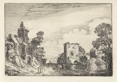 Turm und eine Kirche in einer Landschaft von Jan van de Velde (II)