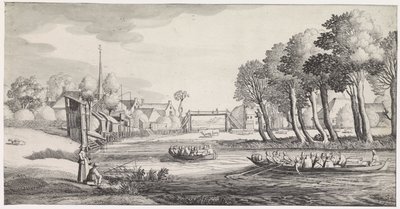 Zwei Ruderboote auf einem Fluss bei einem Dorf von Jan van de Velde (II)
