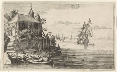 Zweimaster bei einer Küste mit einer Kapelle von Jan van de Velde (II)