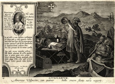 Astrolabium. Americus Vespuccius mit vier Sternen..., um 1600 von Jan van der (1523-1605) Straet